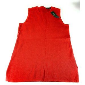 New $98 Lauren Ralph Lauren Womens Sleeveless Cotton Crew Neck Orange Top Sz XL